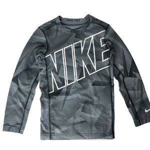 NIKE Pro Dri-Fit Kids Long Sleeve Athletic Compression Shirt Black & Grey